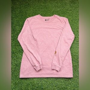 Carhartt Women’s Pink Long Sleeve Shirt Small Loose Fit Logo Sleeve Tee